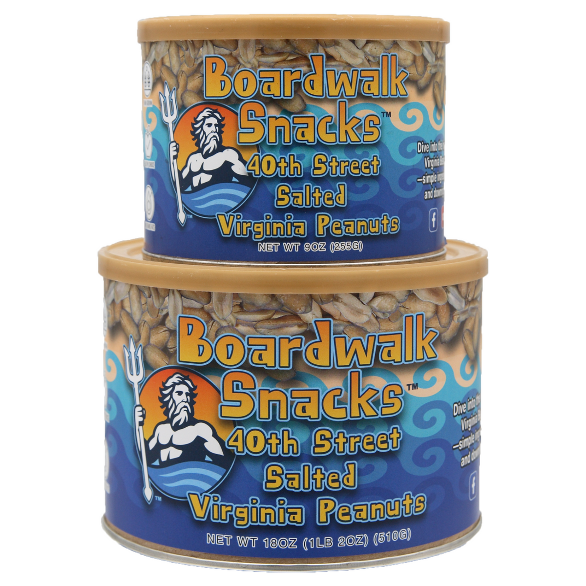 18oz. 40th Street Salted Virginia Peanuts by Boardwalk Snacks, Classic Gourmet Snack, Non-GMO