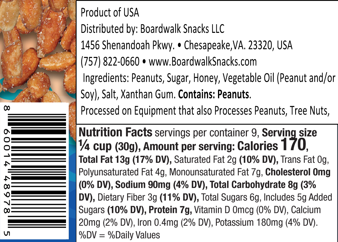 Boardwalk Snacks 31st Street Honey Roasted Peanuts, Gourmet Snack, Non-GMO, 9oz