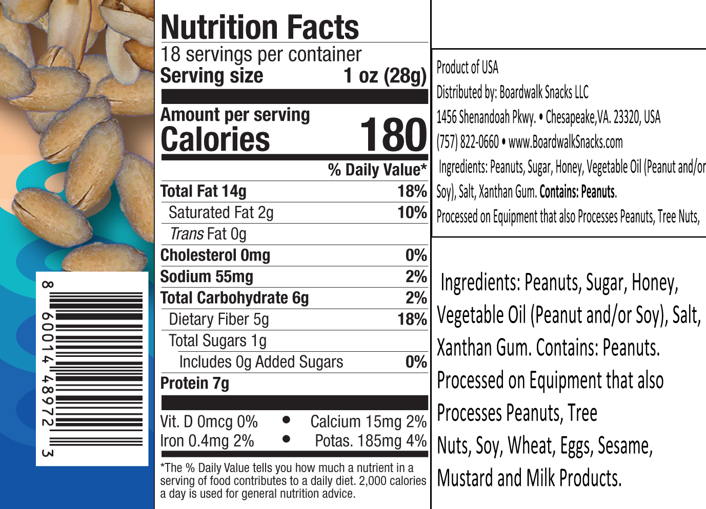 Boardwalk Snacks 40th Street Salted Virginia Peanuts 18oz