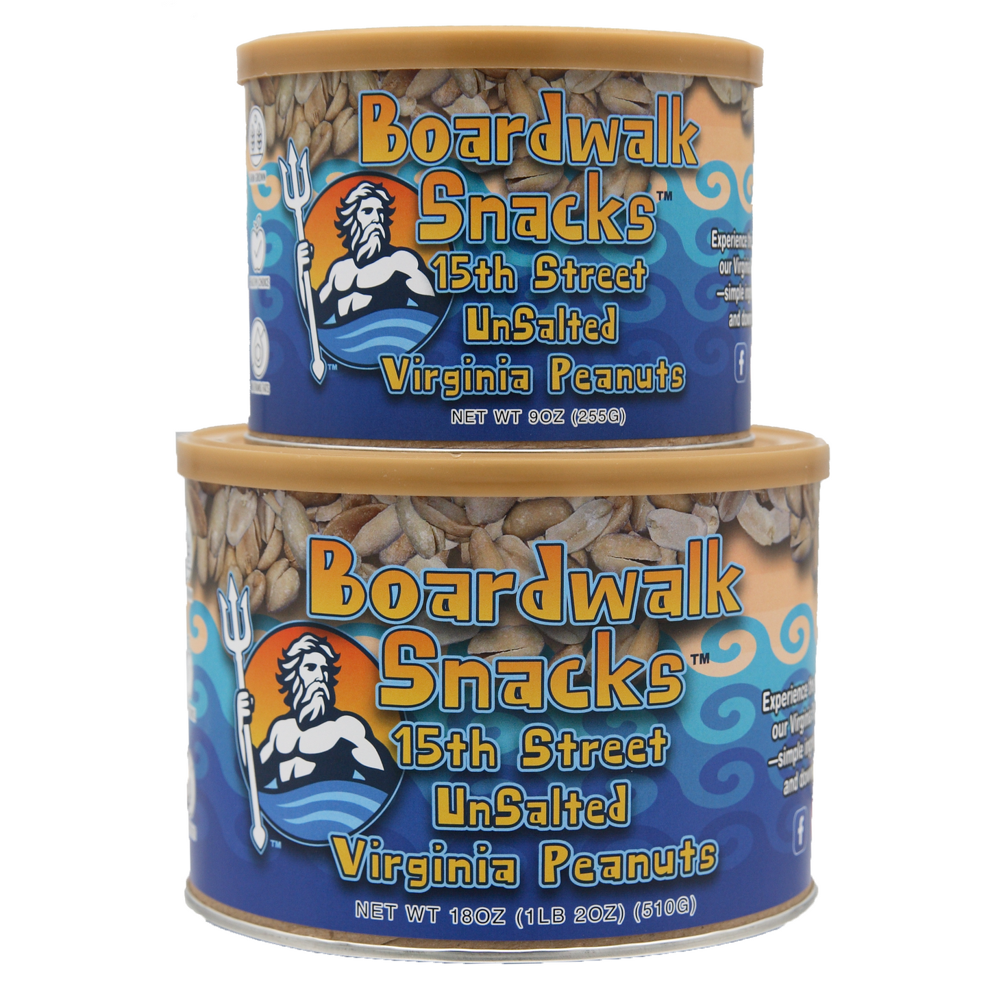 Boardwalk Snacks 15th Street Unsalted Virginia Peanuts, Healthy Snack Nuts, Non-GMO, 18oz