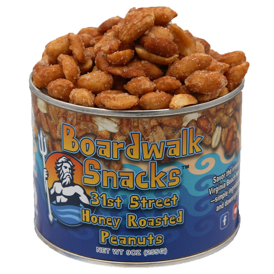 Boardwalk Snacks 31st Street Honey Roasted Peanuts – Gourmet Non‑GMO Snack, 9oz Can
