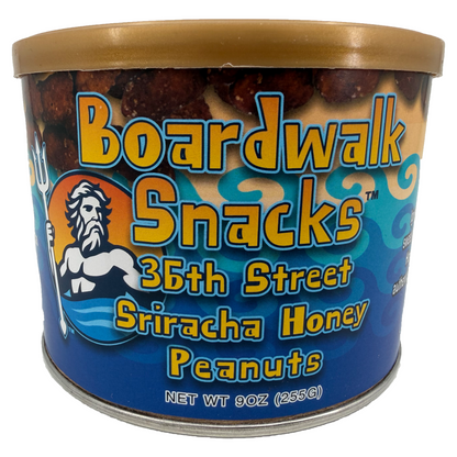9oz. 36th Street Sriracha & Honey Virginia Peanuts by Boardwalk Snacks, Sweet‑Heat Snack Nuts, Non‑GMO