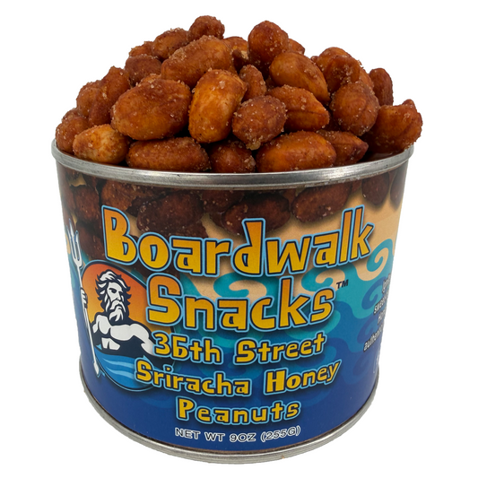 9oz. 36th Street Sriracha & Honey Virginia Peanuts by Boardwalk Snacks, Sweet‑Heat Snack Nuts, Non‑GMO
