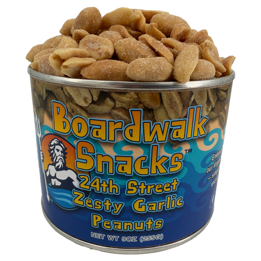 9oz. 24th Street Zesty Garlic Virginia Peanuts by Boardwalk Snacks , Savory Snack Nuts, Non‑GMO