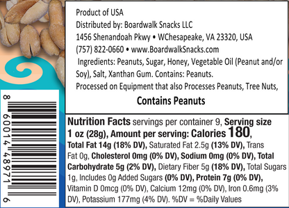 Boardwalk Snacks 15th Street Unsalted Virginia Peanuts 9oz 