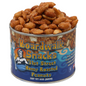 A metal tin of Boardwalk Snacks 31st Street Honey Roasted Peanuts, filled with glazed peanuts and shown against a plain white background.