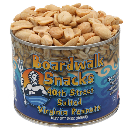 9oz. 40th Street Salted Virginia Peanuts by Boardwalk Snacks, Classic Gourmet Snack, Non-GMO